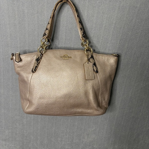 Coach Handbags - Coach Kelsey Pink Metallic Leather with Exotic Trim Satchel Bag Snake NO STRAP